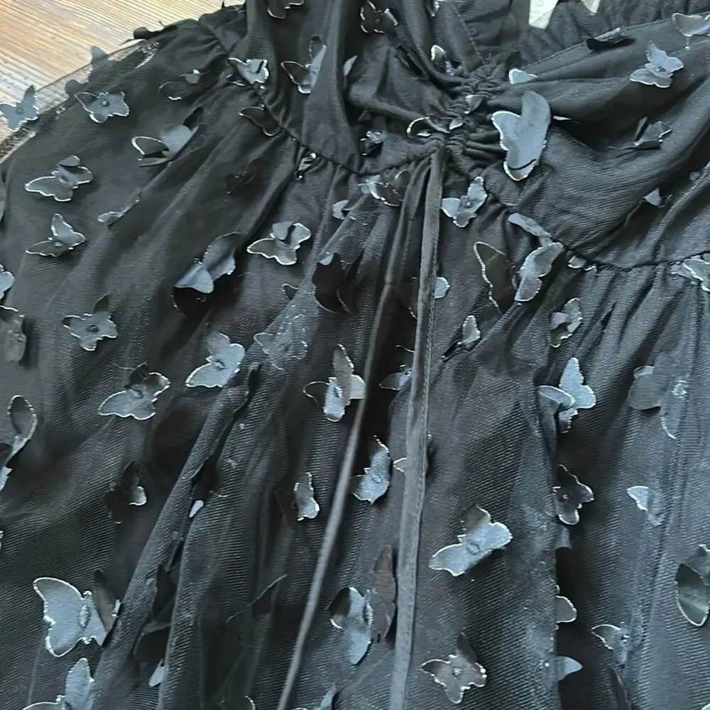 Thirty Thirty LA 3D Butterfly Babydoll Dress, Black S Mini Dress - Picture 7 of 9